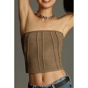 Pilcro Anthropologie corset sweater top Brown Strapless L‎ Hook & Eye Closure